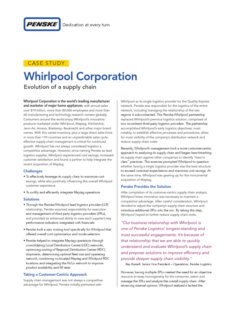 Whirlpool Case Study PDF Supply Chain Supply Chain Management