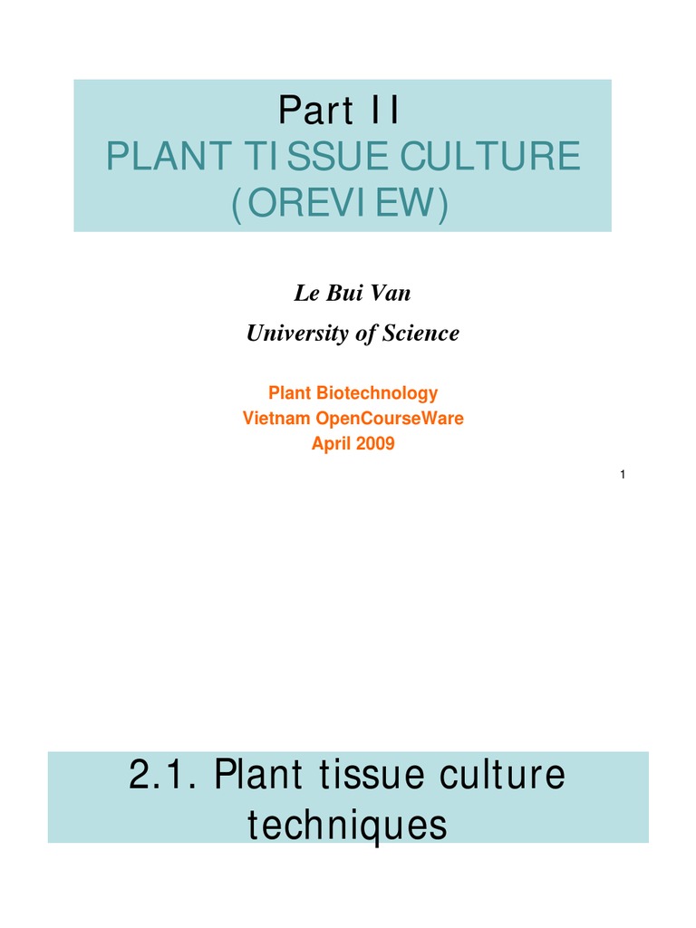 Plant Tissue Culture Techniques | PDF