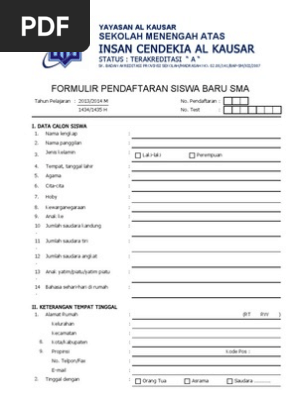 Formulir Pendaftaran Sma Pdf