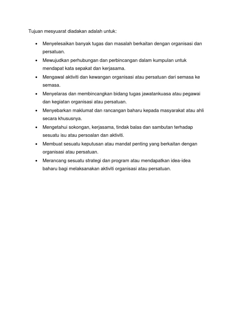 Tujuan Mesyuarat Diadakan Adalah Untuk