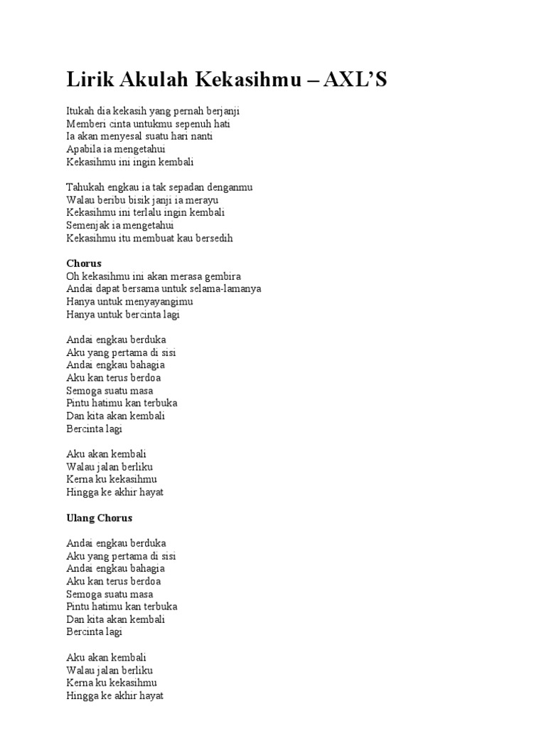 Lirik Akulah Kekasihmu Pdf
