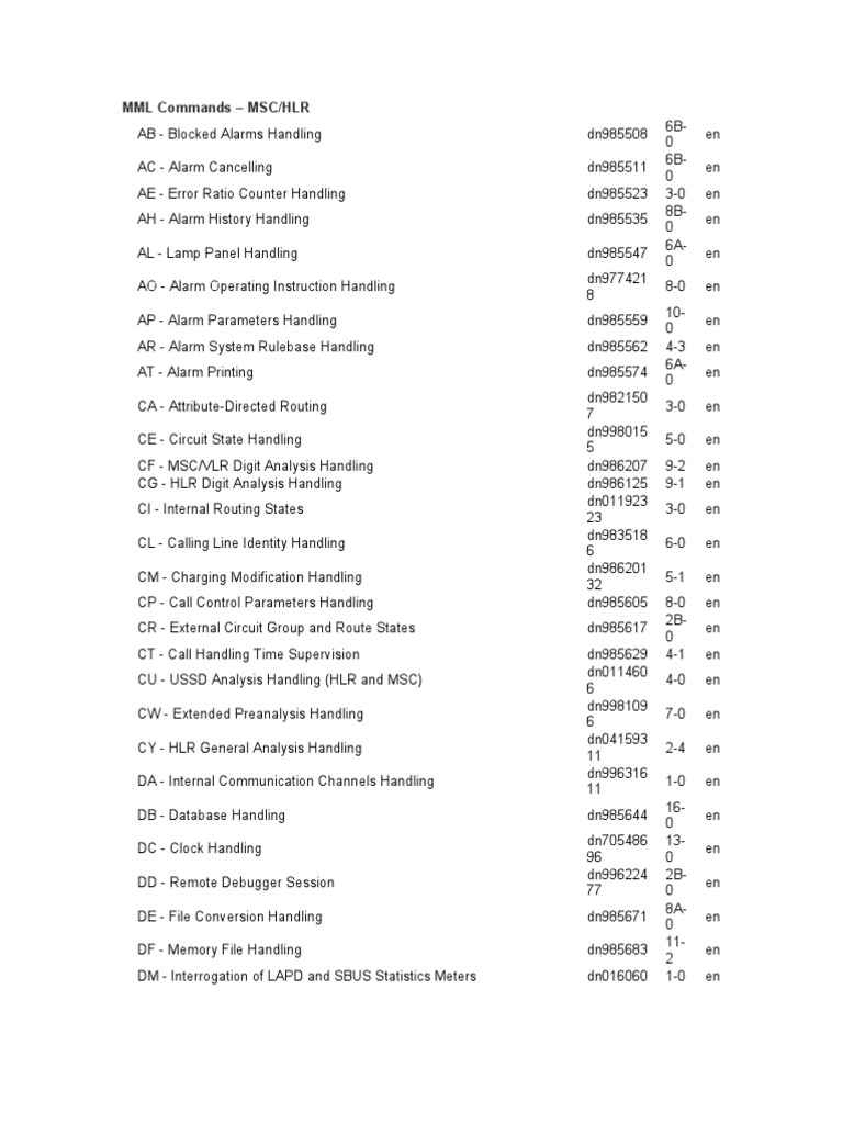 MML Commands for MSC and HLR Management | PDF | Osi Model ...