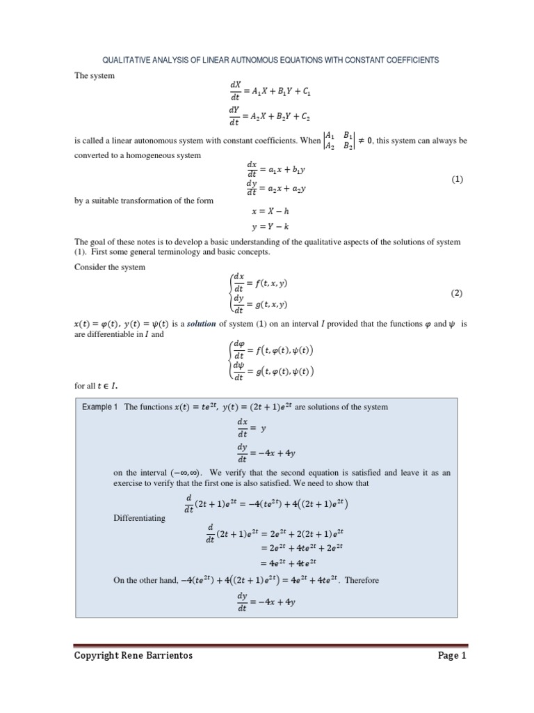 Qualitative Analysis of Linear Systems | PDF | Matrix (Mathematics ...