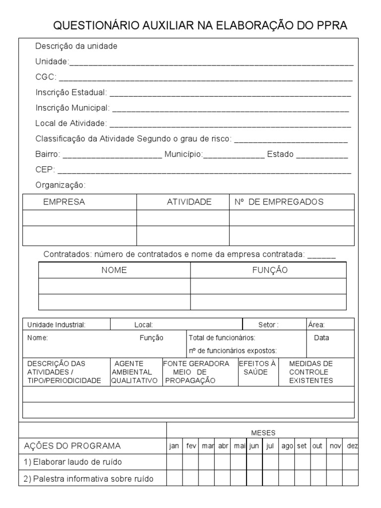 Questionário Auxiliar Na Elaboração Do Ppra | PDF