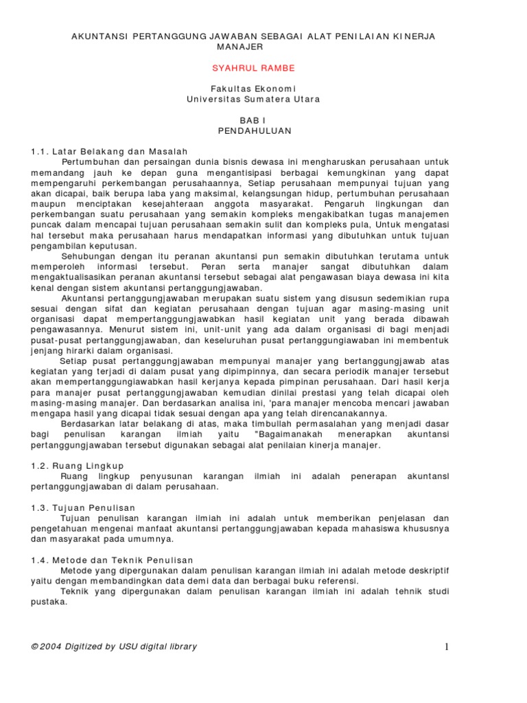 Akuntansi Pertanggungjawaban Sebagai Penilaian Kinerja
