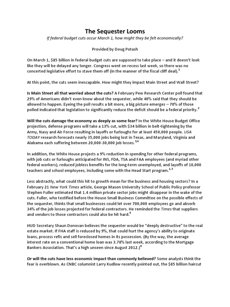 As The Sequestor Looms | PDF | United States Budget Sequestration In ...