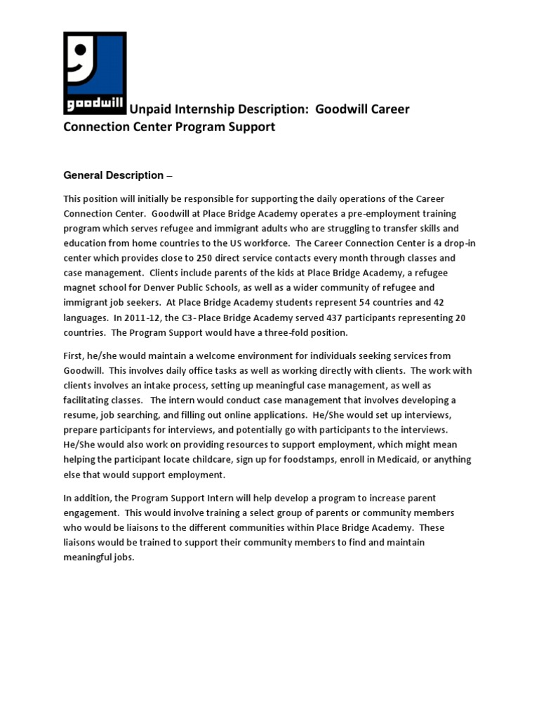 Job DescriptionProgram Support Internship Social Capital