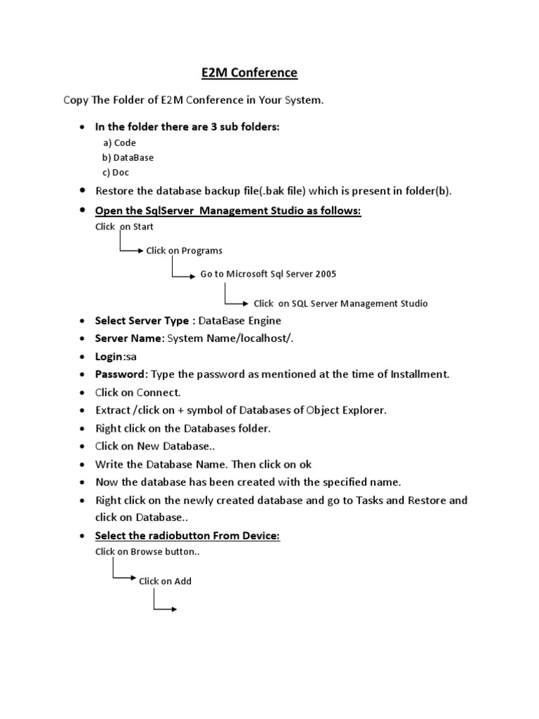 E2M Conference Database Setup Guide | PDF | Computers