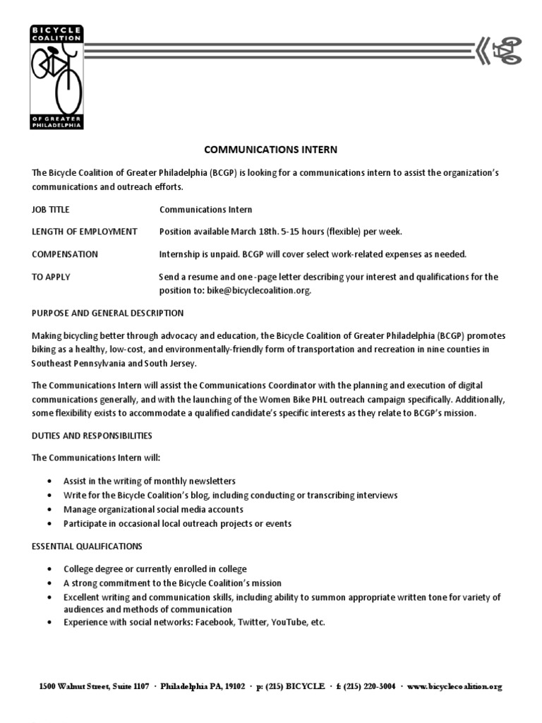 Communications Intern Job Description Internship