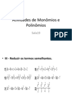 Atividades de Monômios e Polinômios sala 31