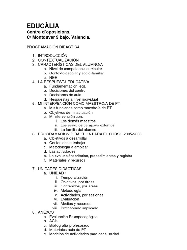 Programación Didáctica para Atención a NEE | PDF | Plan de estudios ...
