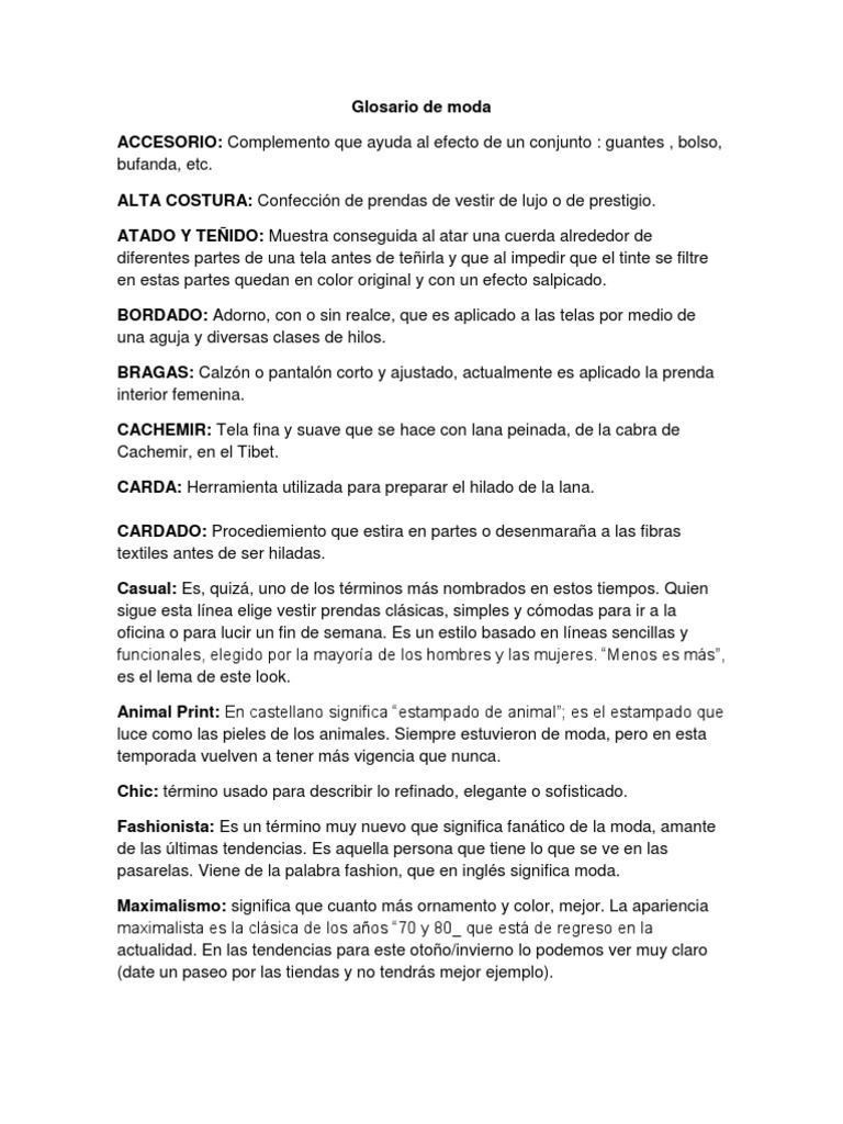 Glosario de Términos de Moda | PDF | Ropa | Moda