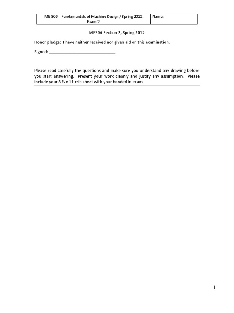 ME 306 Test 2 Sample | PDF