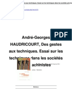 André-Georges HAUDRICOURT, Des Gestes Aux Techniques. Essai Sur Les Techniques Dans Les Sociétés Pré-Machinistes
