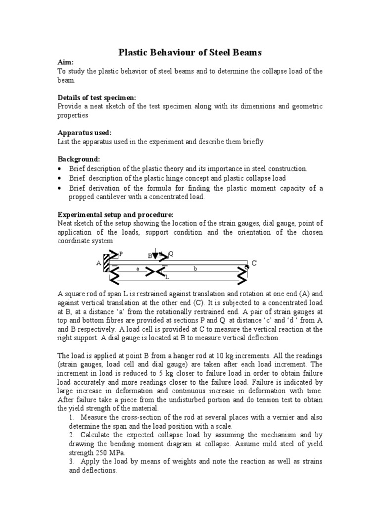 Plastic Behavior and Collapse Load of Steel Beams | PDF | Deformation ...