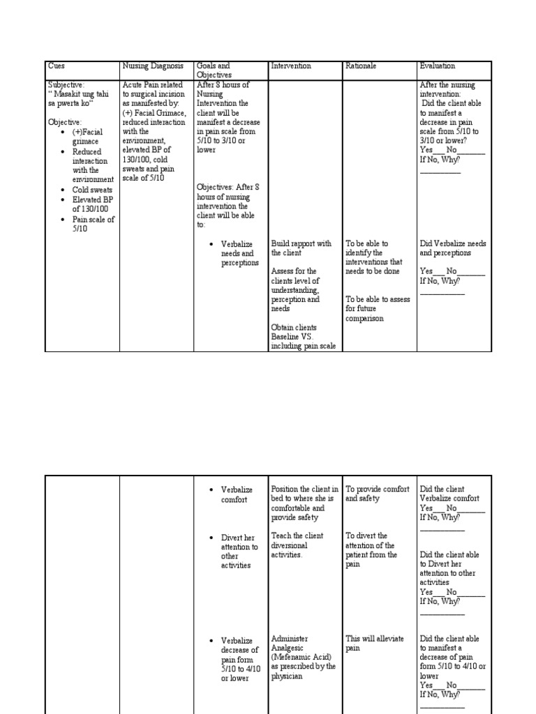 Nursing Care Plan for Acute Pain | PDF | Business