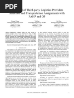 A Method of Thirdtypart Logistics Providers Selection and Transporntation