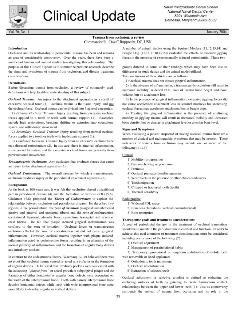 Occlusal Trauma: Classification and Management | PDF | Human Tooth ...