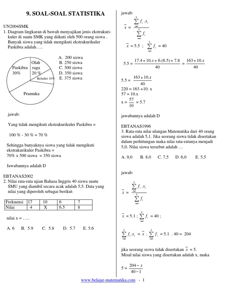 Contoh Soal Statistika Terupdate