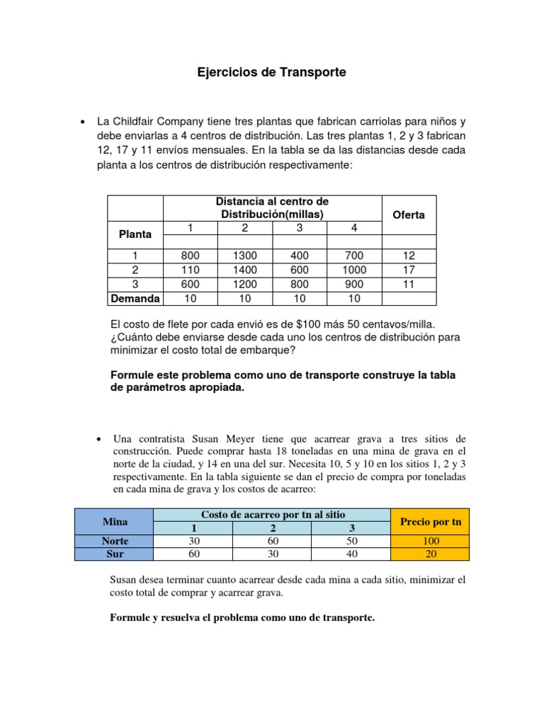 Ejercicios de Transporte | PDF