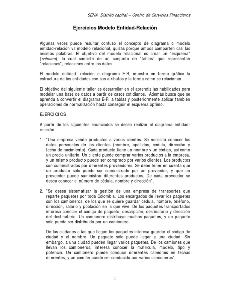 Ejercicios de Modelado E-R y Relacional | PDF | Base de datos ...