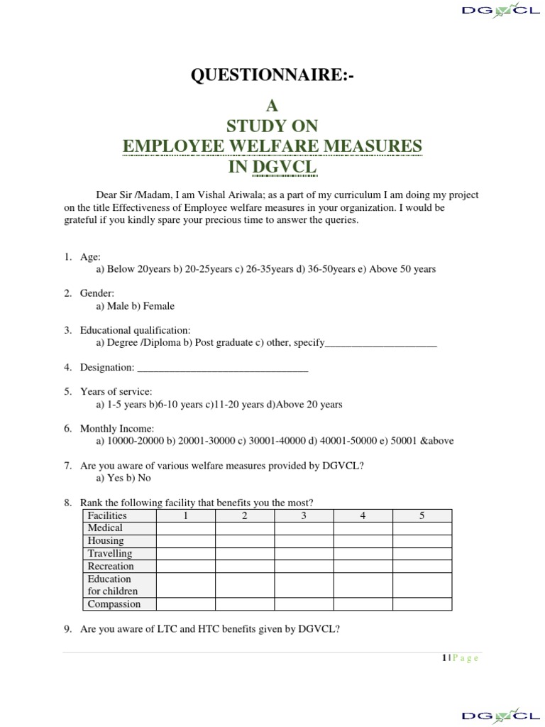 employee welfare research paper