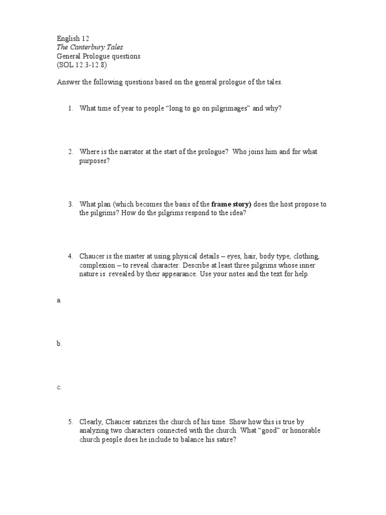 Canterbury Tales General Prologue Study Guide | Middle English Poems