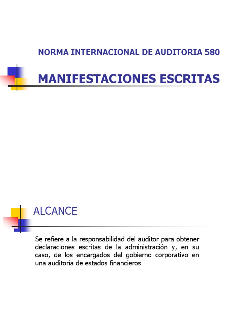 Nia 580 PDF Auditoría financiera Contralor