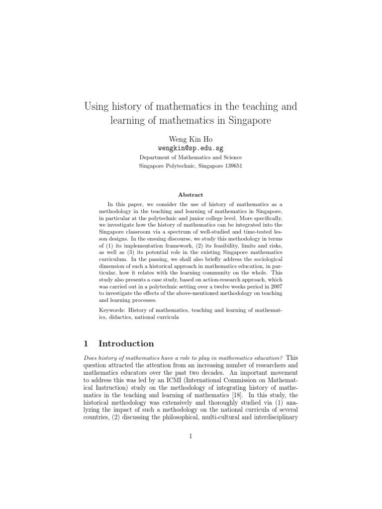 Integrating History in Singapore Math Education | PDF | Curriculum ...