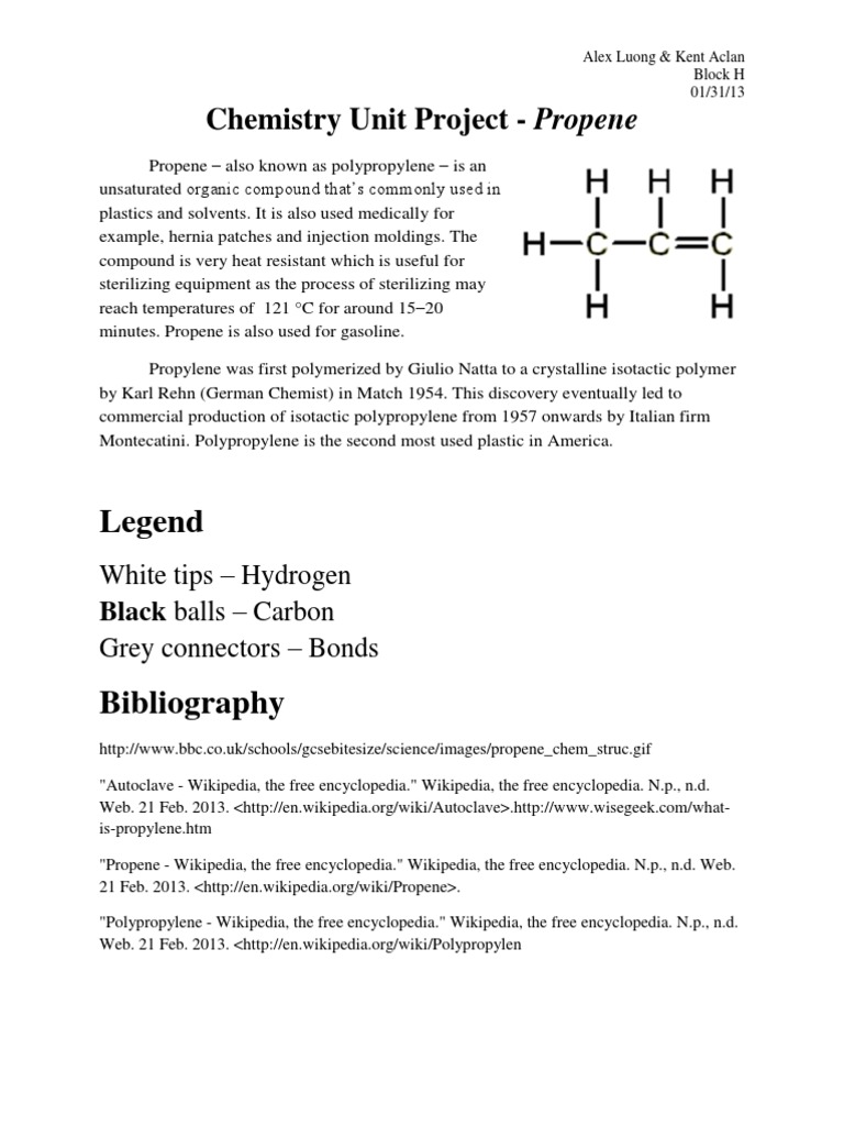 Chemistry Project: Propene Uses | PDF