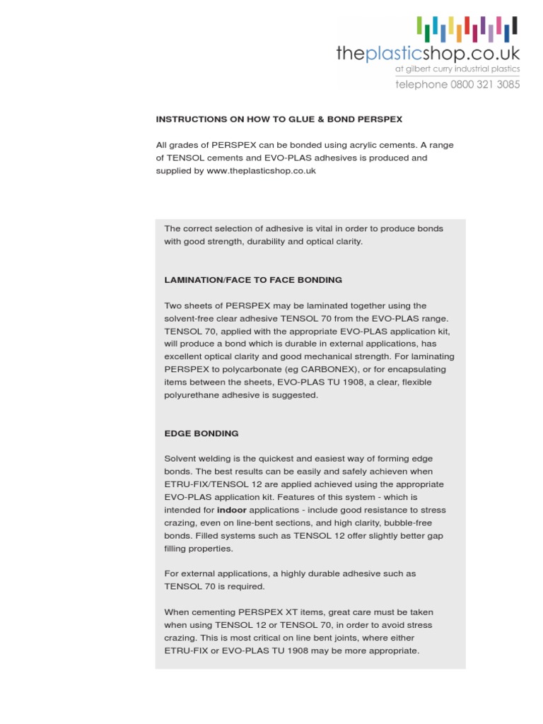 How To Glue Perspex PDF Poly(Methyl Methacrylate) Adhesive