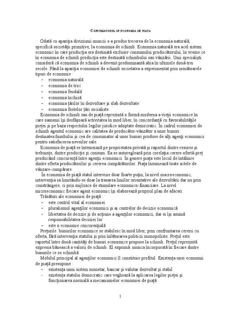 Consumatorul in Economia de Piata