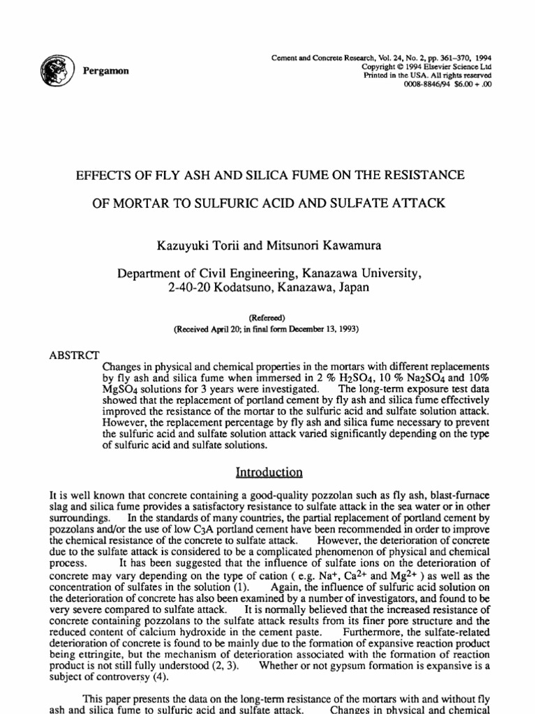 Effects of Fly Ash and Silica Fume On The Resistance of Mortar To ...