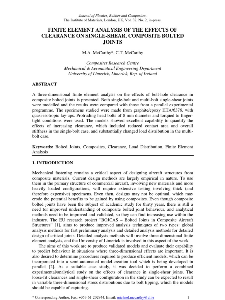 Finite Element Analysis of The Effects of Clearance On Single-Shear ...