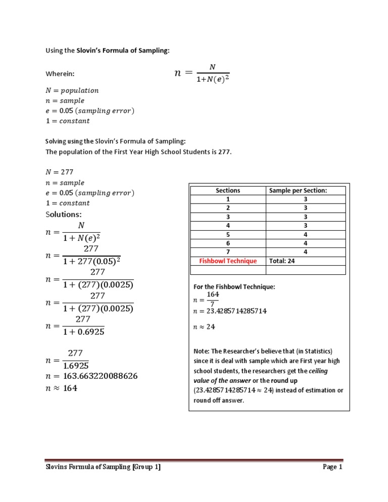 Using the Slovin's Formula