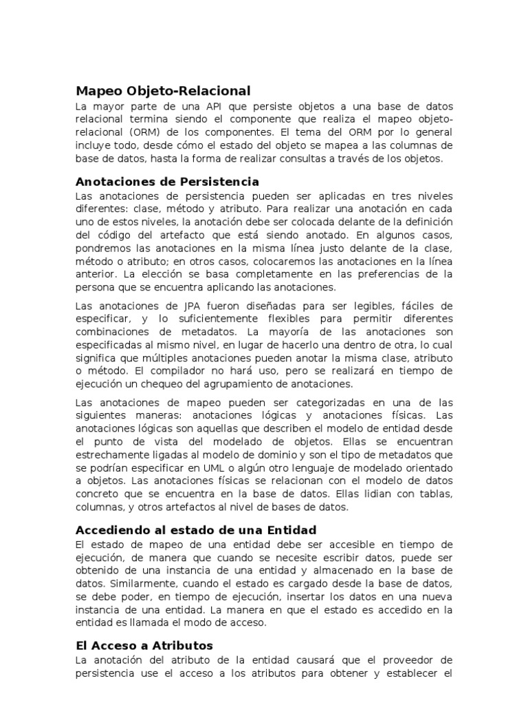 Mapeo Objeto-Relacional | PDF | Mapeo Relacional de Objetos | Objeto ...