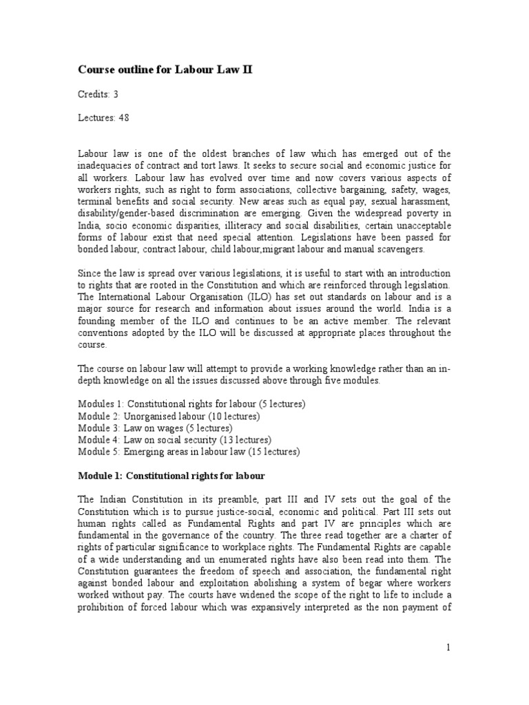 Labour Law II Course Outline | PDF | Workers' Compensation | Employment