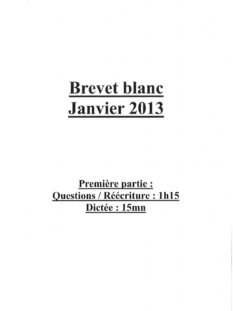 Brevet Blanc Français Sujet