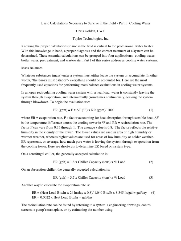 Cooling Tower Calculation Essentials | PDF | Materials | Applied And ...