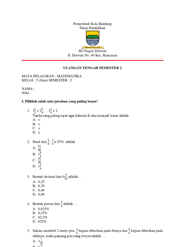 Soal Online Uts Mtk Kls 5 Semester 1