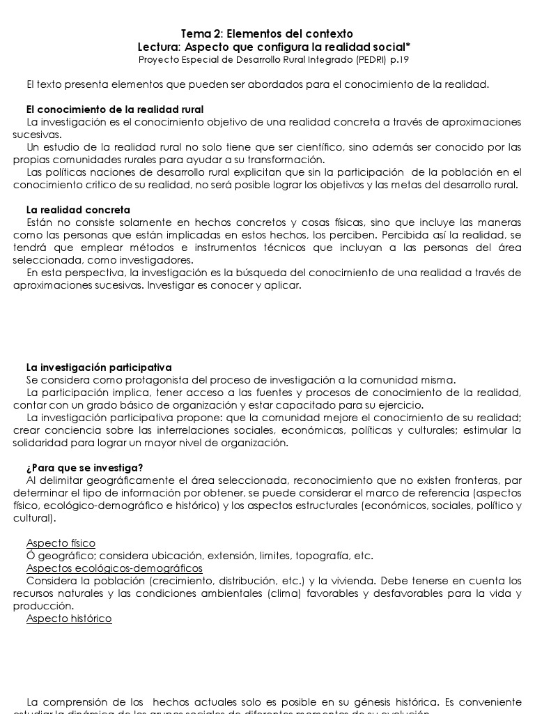 Aspectos de la Realidad Social Rural | PDF | Realidad | Conocimiento