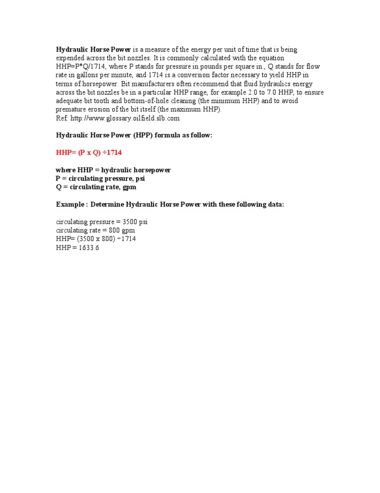 Hydraulic Horsepower Calculation Guide | PDF