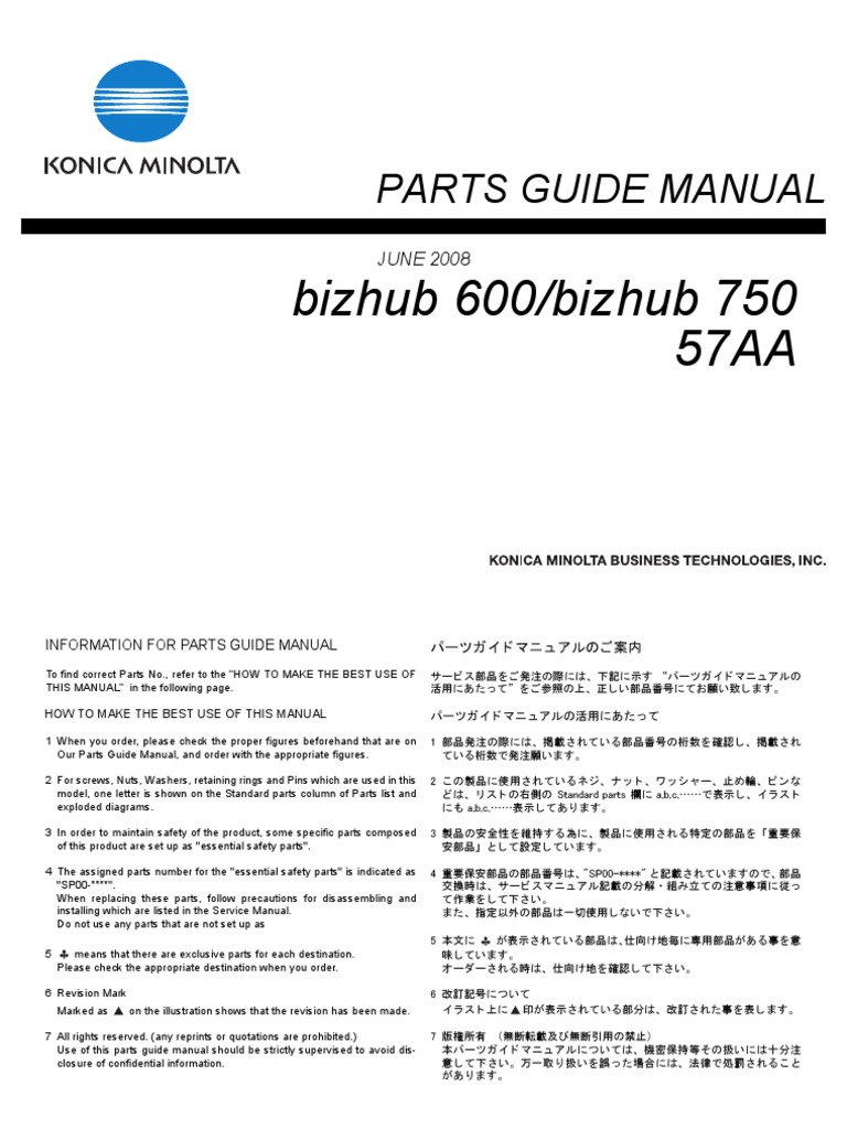 Konica Minolta bizhub 600 750 - Parts Manual