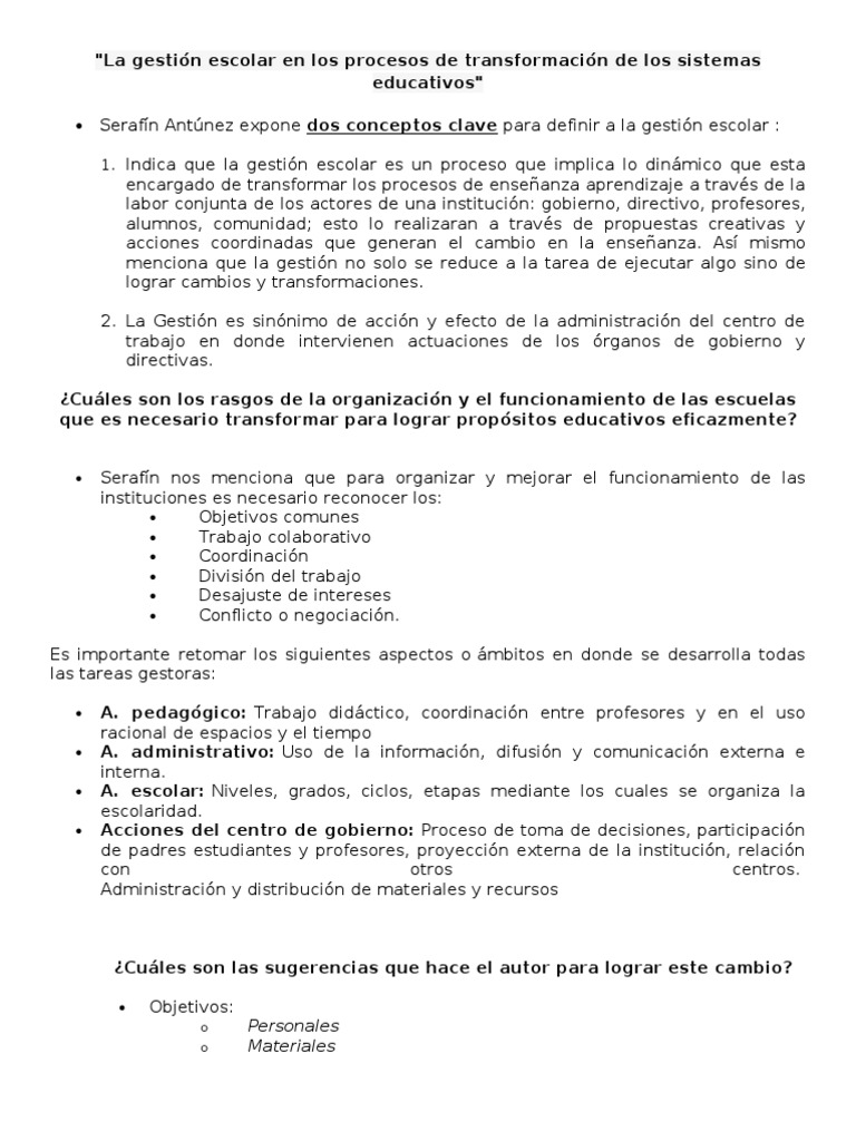 Gestión Escolar y Transformación Educativa | PDF | Maestros | Planificación