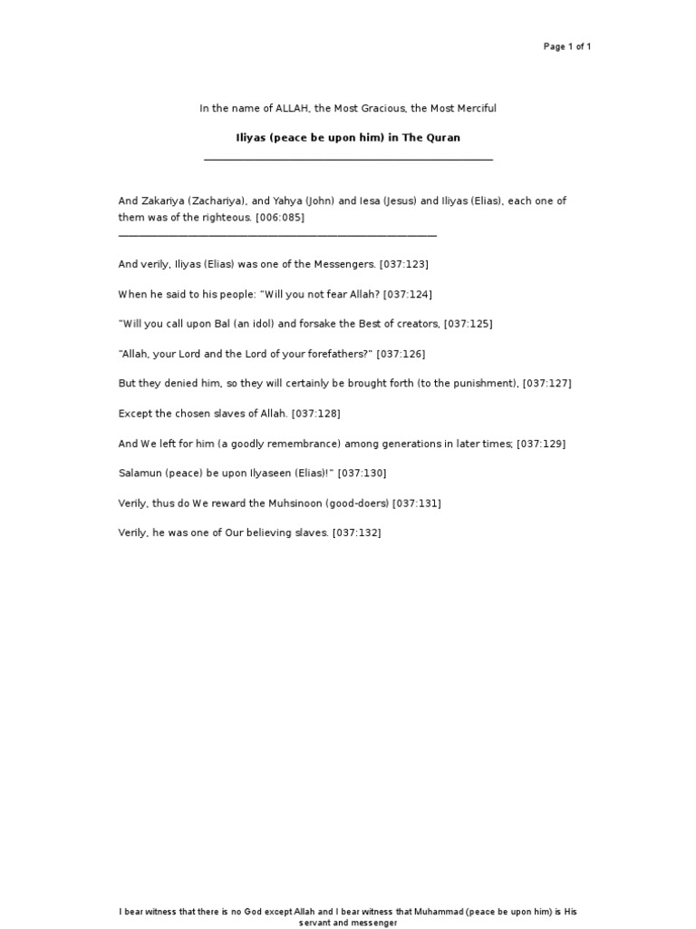 Iliyas (Elias) in the Quran: Key Verses | PDF