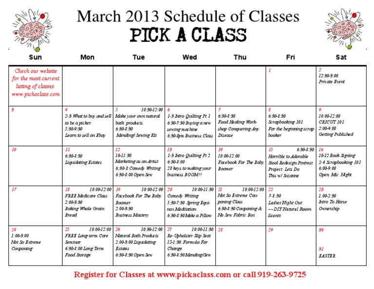 March 2013 Class Schedule Overview | PDF