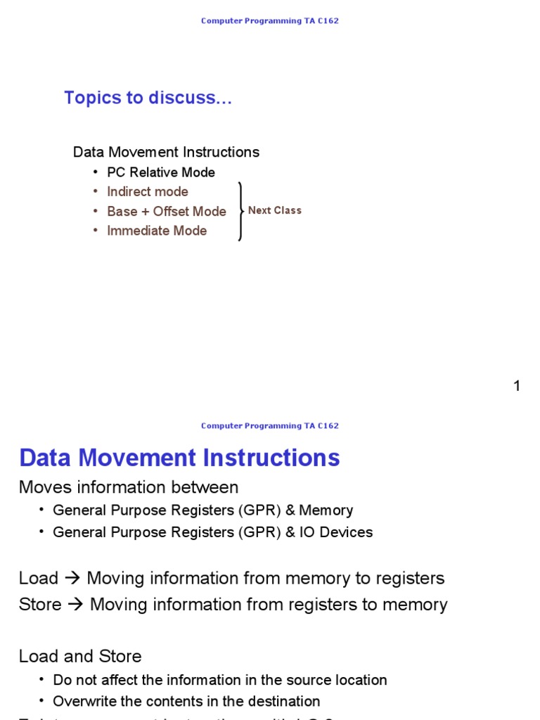 Topics To Discuss : Data Movement Instructions | PDF | Manufactured ...