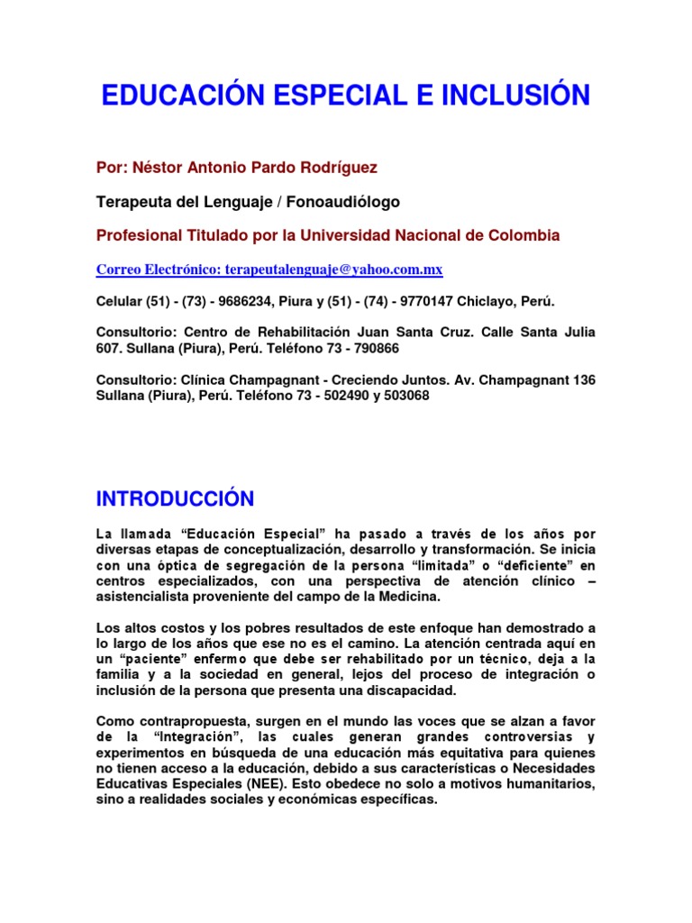 Educación Especial e Inclusión Educativa | PDF | Invalidez | Educación ...