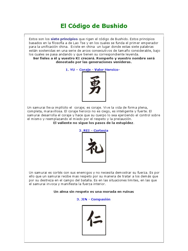 Principios del Código Bushido | PDF | Bushido | Samurai
