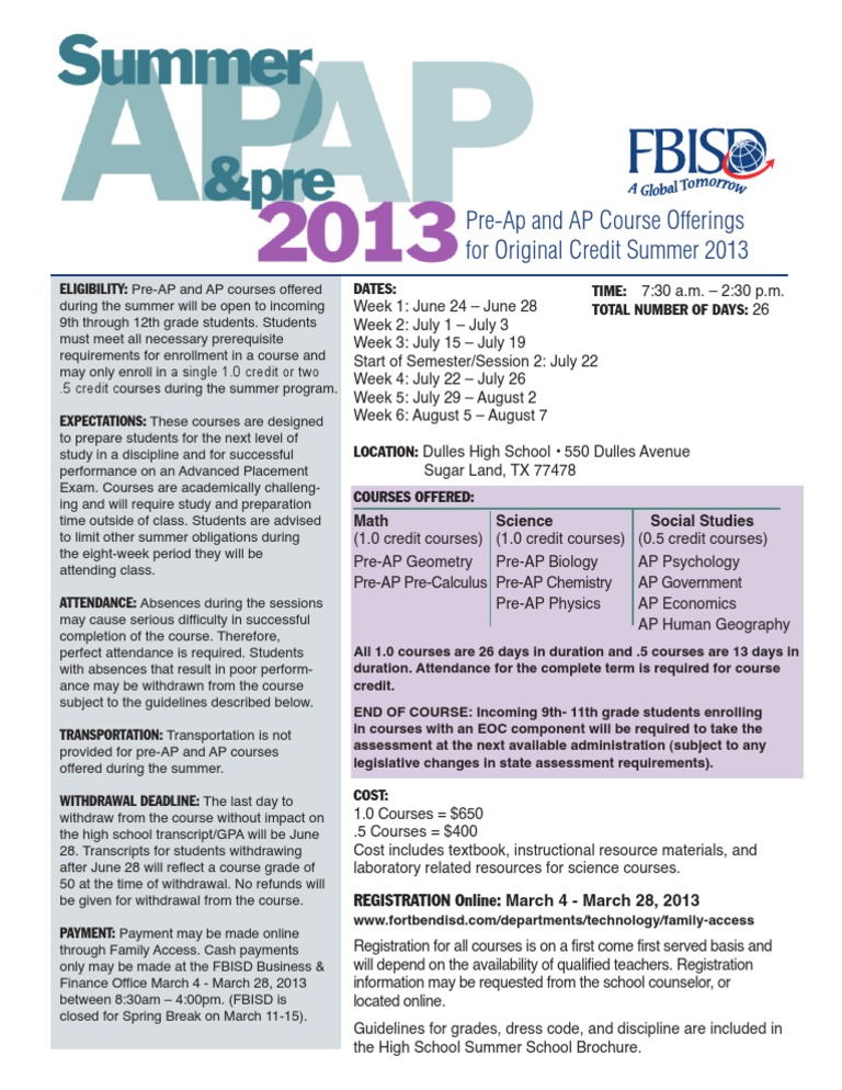 Summer 2013 Pre-AP & AP Courses | PDF | Advanced Placement | Secondary ...